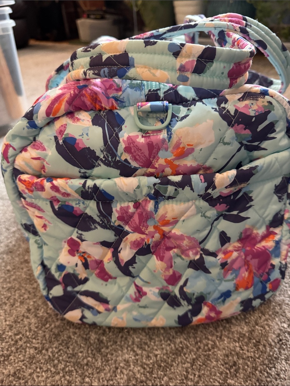 Vera Bradley Quilted Floral Large Duffel in Light Blue, Pink and Purple. - Picture 5 of 10
